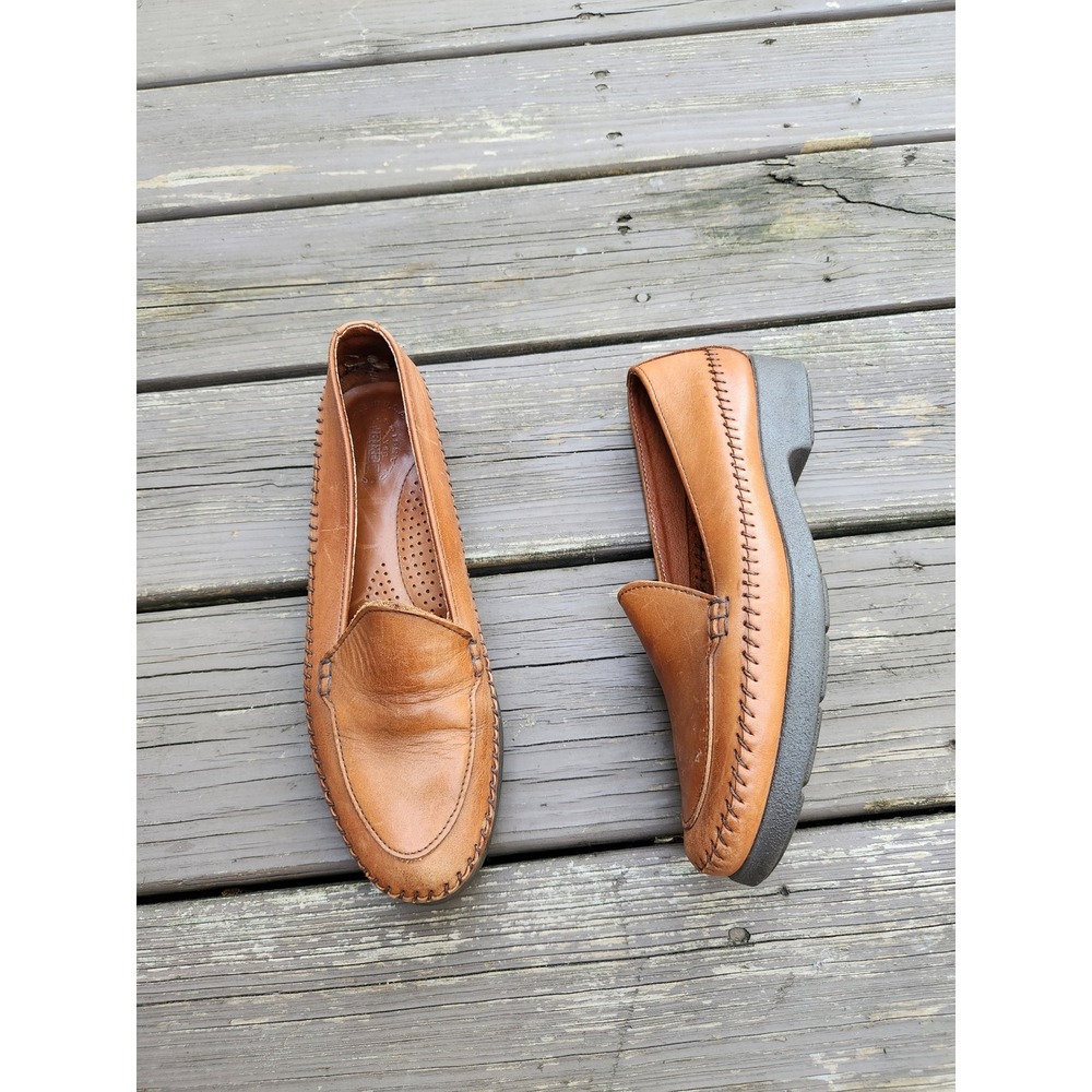 Vintage 90s Y2K Dexter Loafers Tan Leather Whipstitch Vintage USA Made 10 M